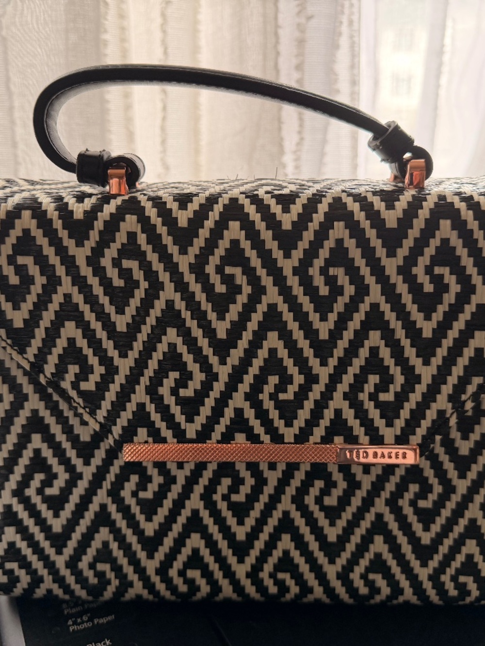 Ted Baker Handbag w/Leather Strap/Black & White/Woven Pattern/Small